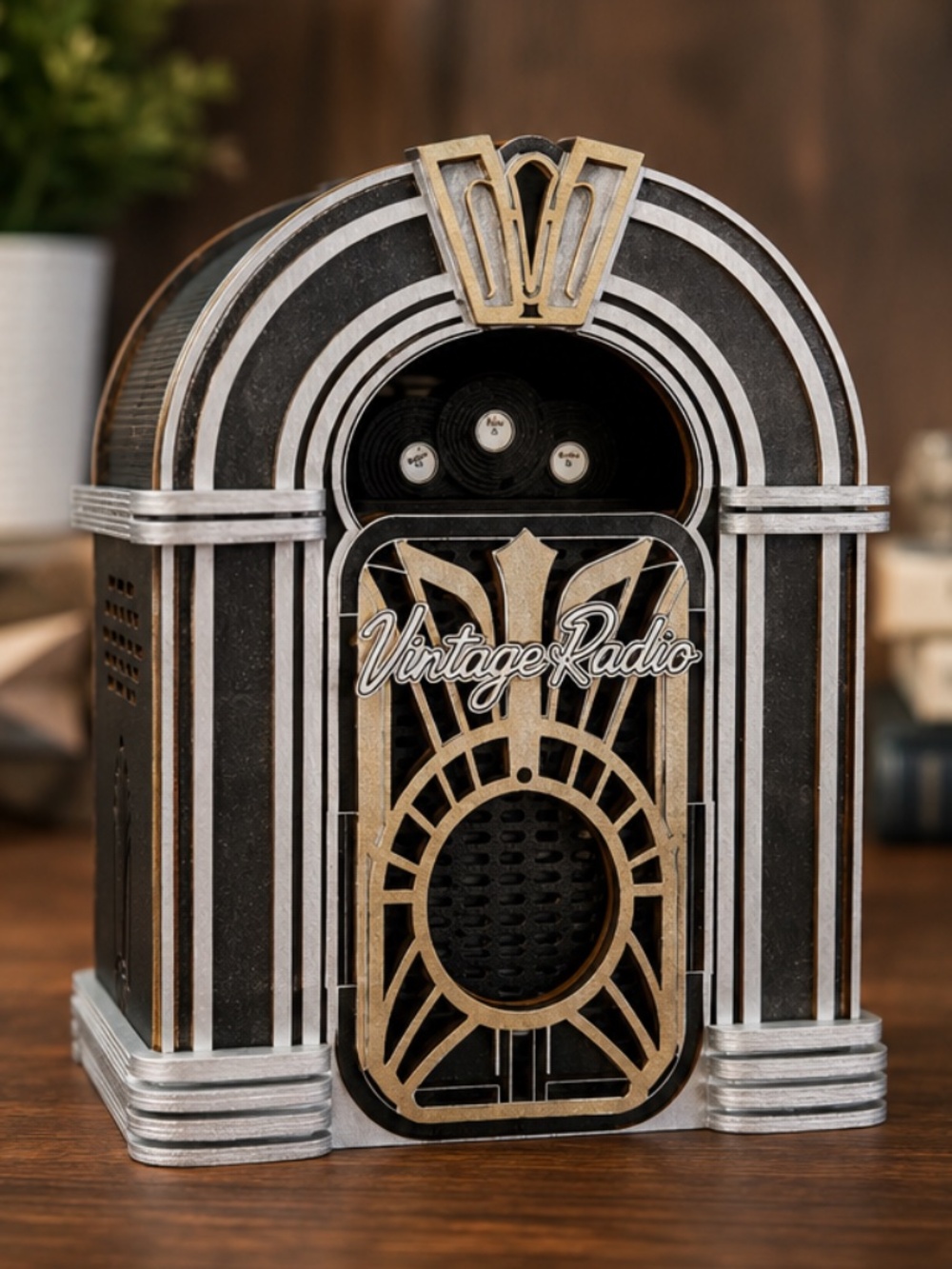 Retro Jukebox Wooden Speaker Case, Art Deco Decorative Housing